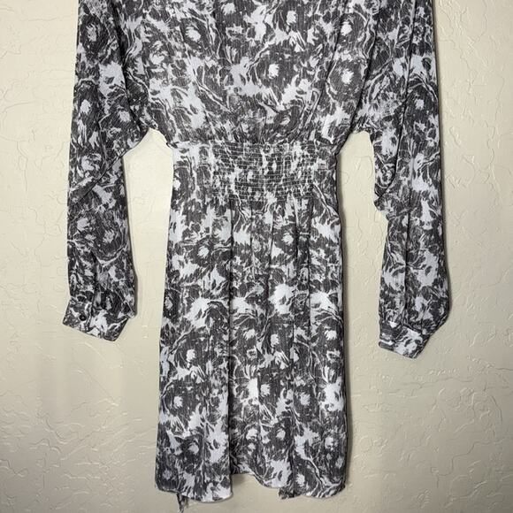 All saints Nicholas Rosa gray shear long sleeve smocked waist dress with pockets - Picture 11 of 13